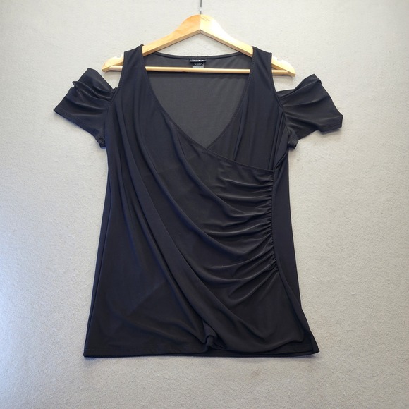 torrid Tops - Torrid Black Cold Shoulder Ruched Wrap Surplice Top Plus Size‎ 0 L XL 50-6198E